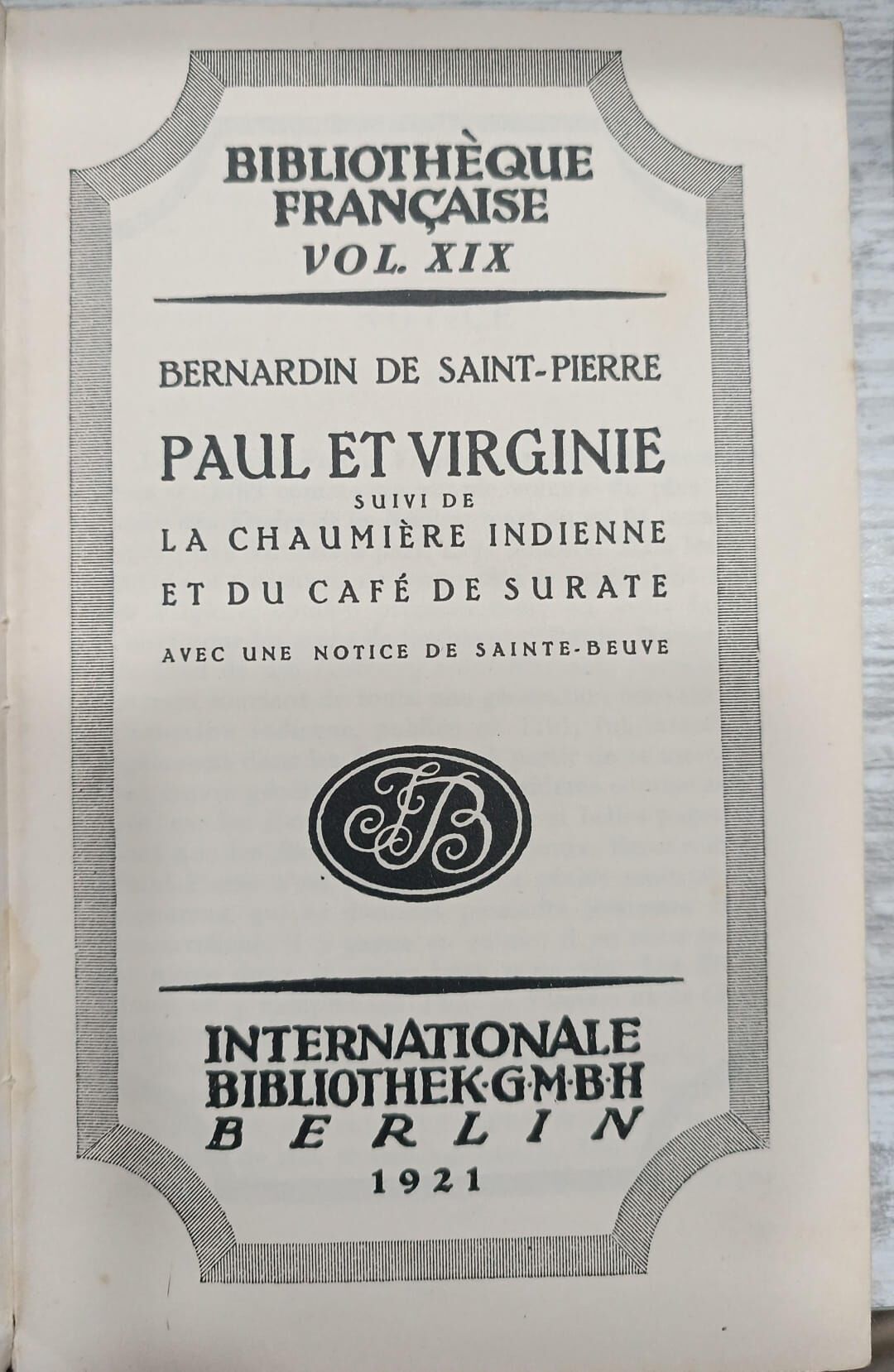 Bibliotheque Française - Paul Et Virgine - 1921 Basım