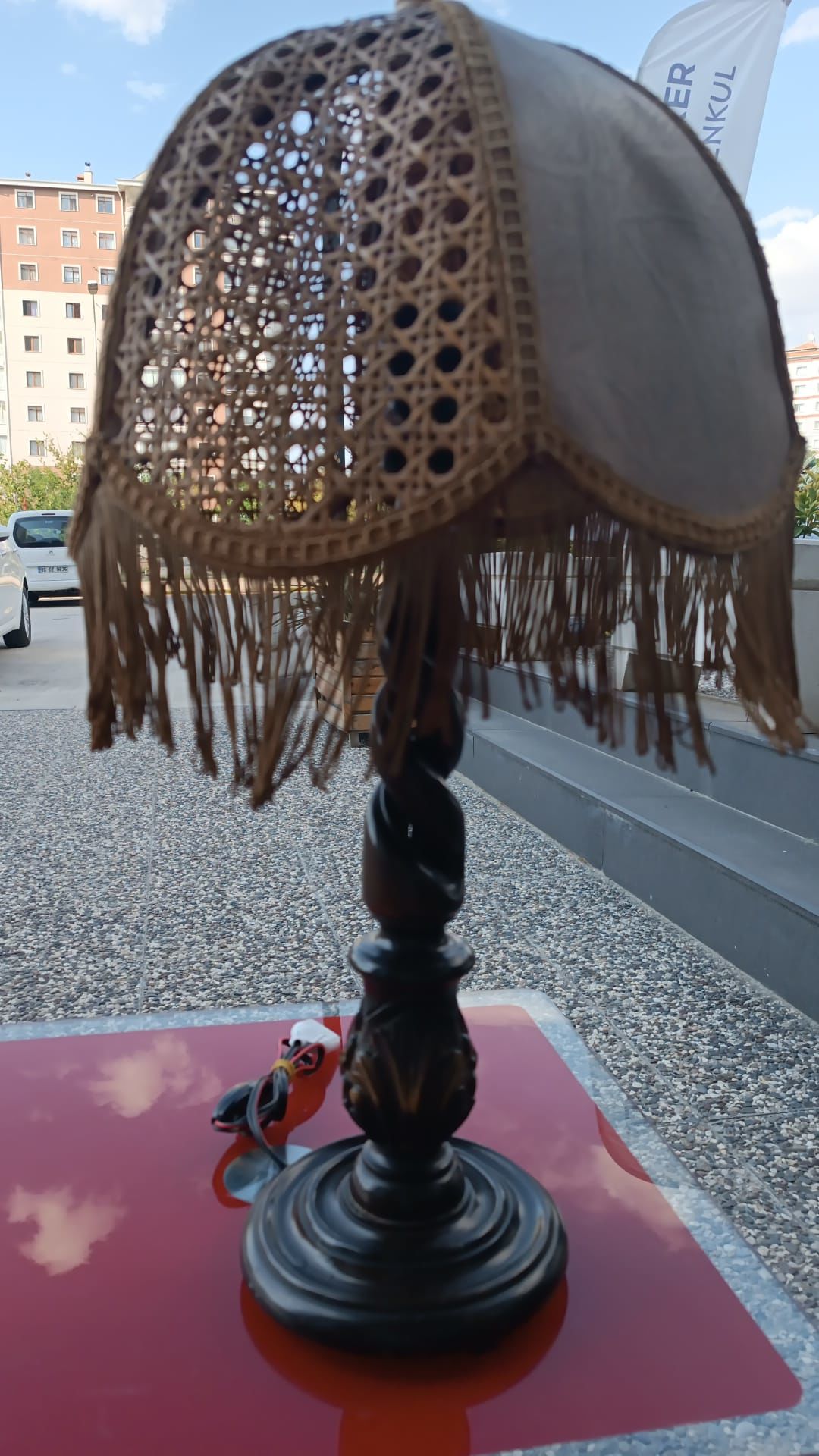 Antika El İşçiliği Ahşap Lambader - Abajur