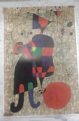 Joan Miro - Güneş Önündeki Figürler ve Köpek - Kartpostal 1950 ler
