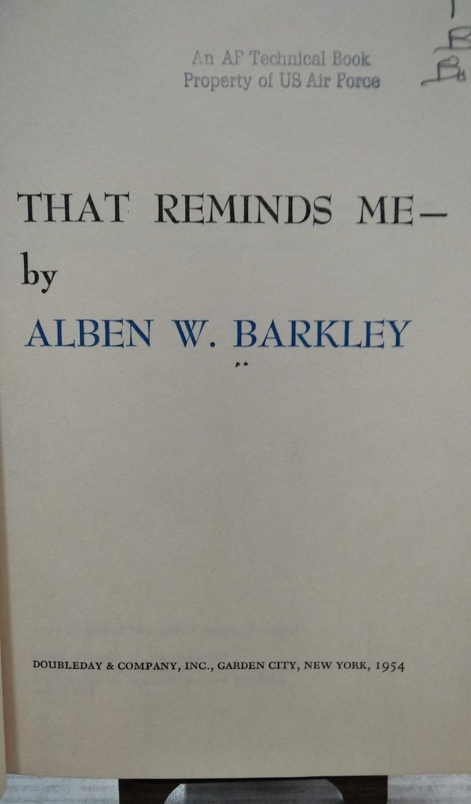 THAT REMINDS ME - ALBEN W. BARKLEY