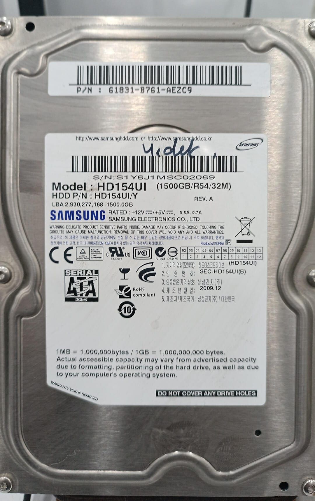 Samsung 1500 GB Hardisk - 3.5 Sata Disk