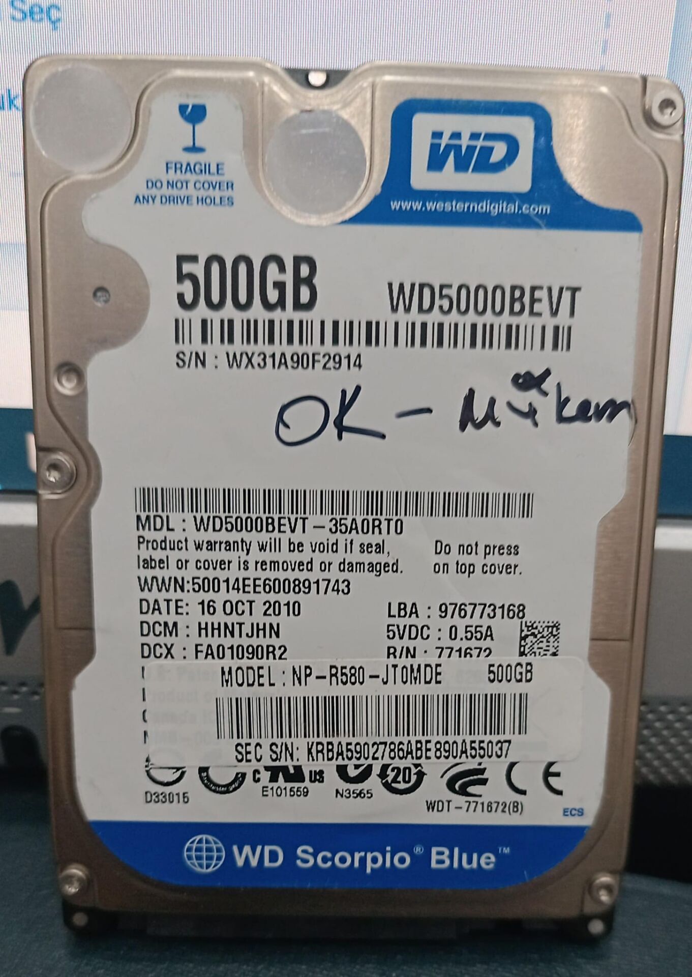 WD5000BEVT 500 GB 2.5 HDD - Leptop Hardisk