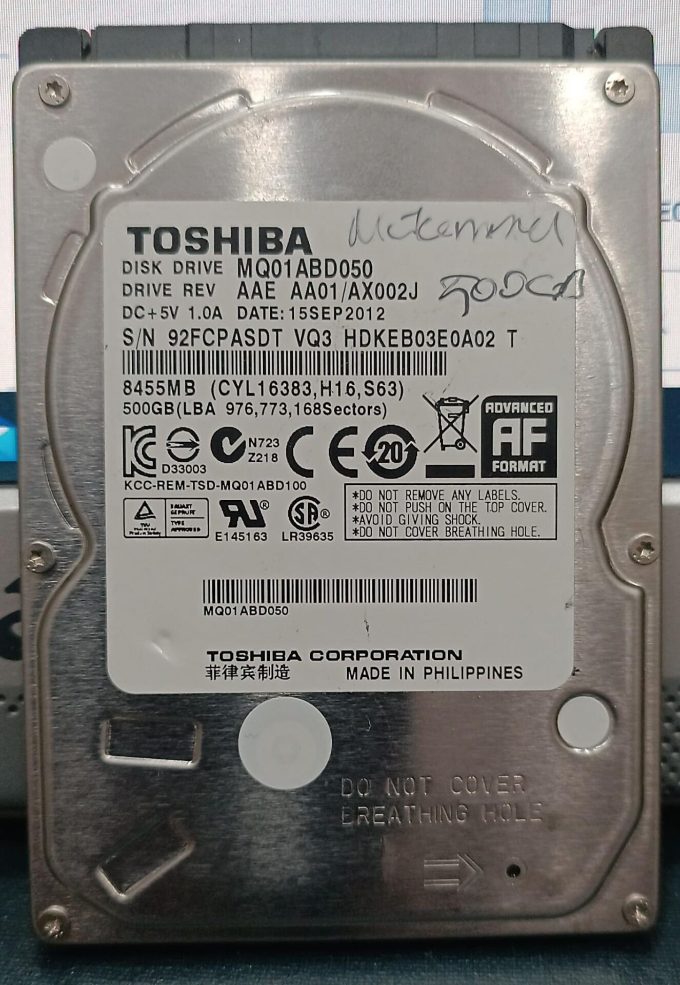 Toshiba MQ01ABD050 500 Gb  Leptop Hdd
