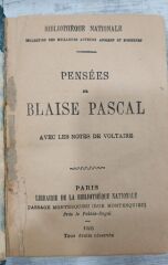 Pensees De Blaise Pascal Avec Les Notes De Voltaire - 1906 Basım